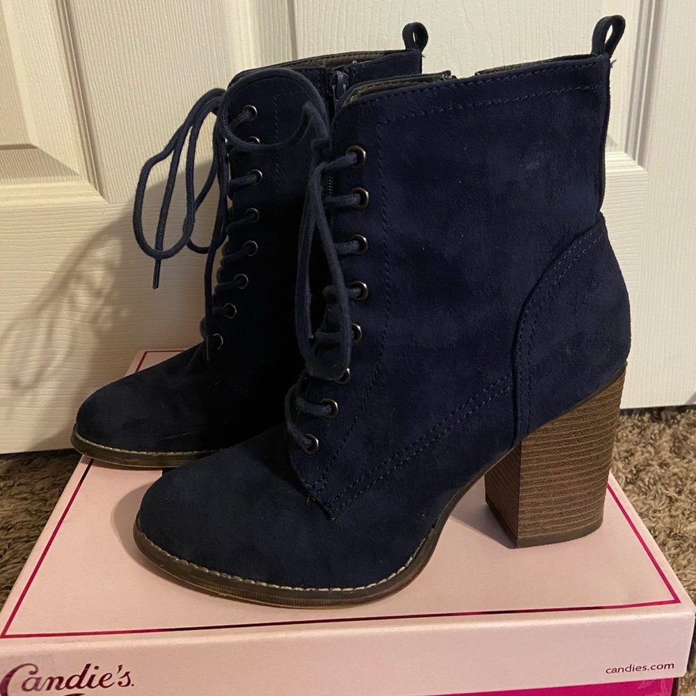 Navy Suade Heel Booties